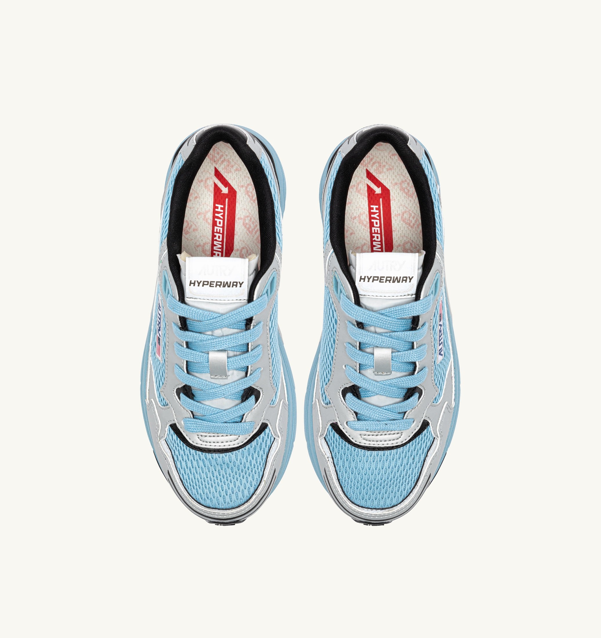 BASKETS HYPERWAY EN CUIR SYNTHÉTIQUE ET MESH ARGENT NOIR ET FORGET ME NOT