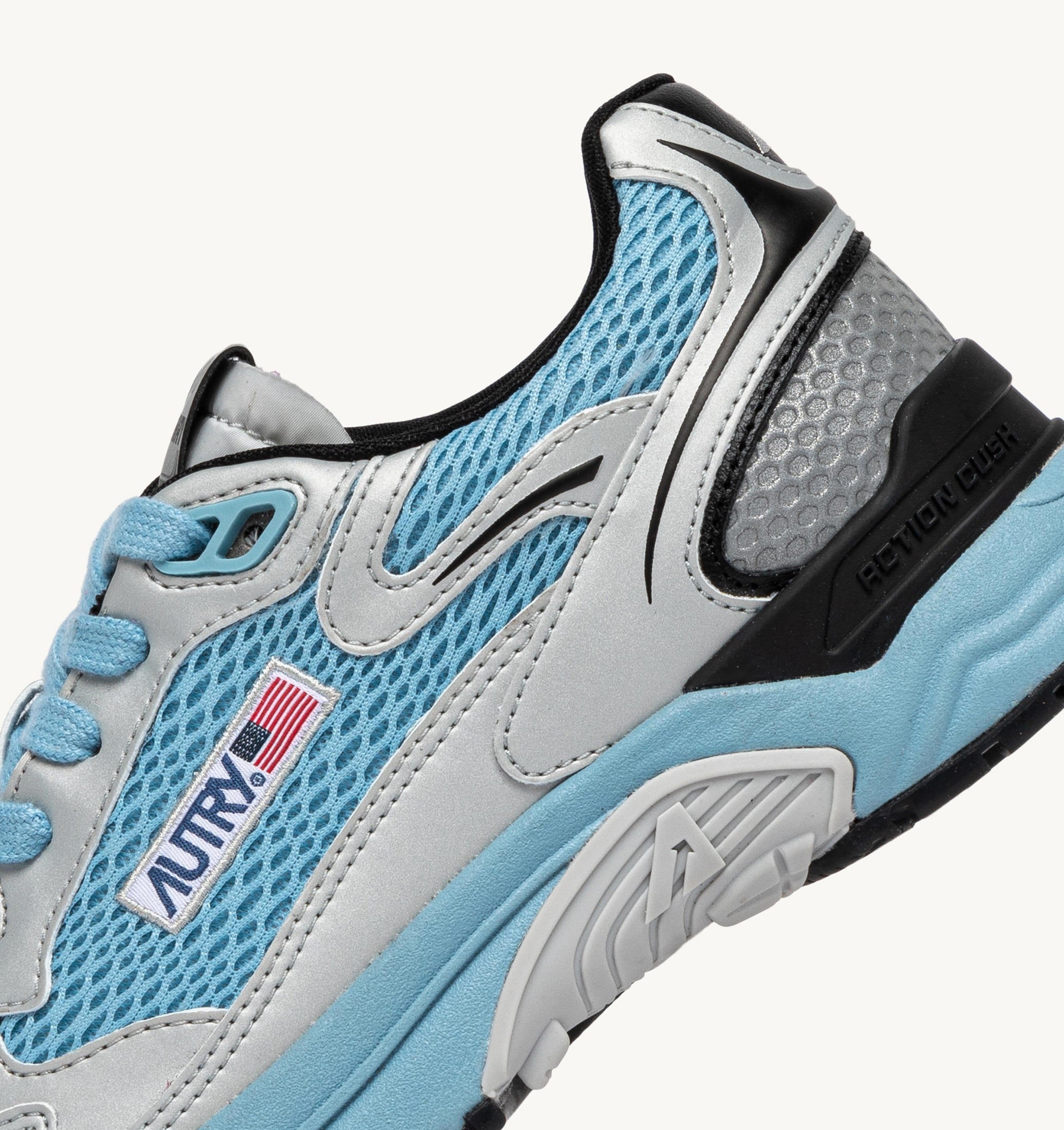 BASKETS HYPERWAY EN CUIR SYNTHÉTIQUE ET MESH ARGENT NOIR ET FORGET ME NOT