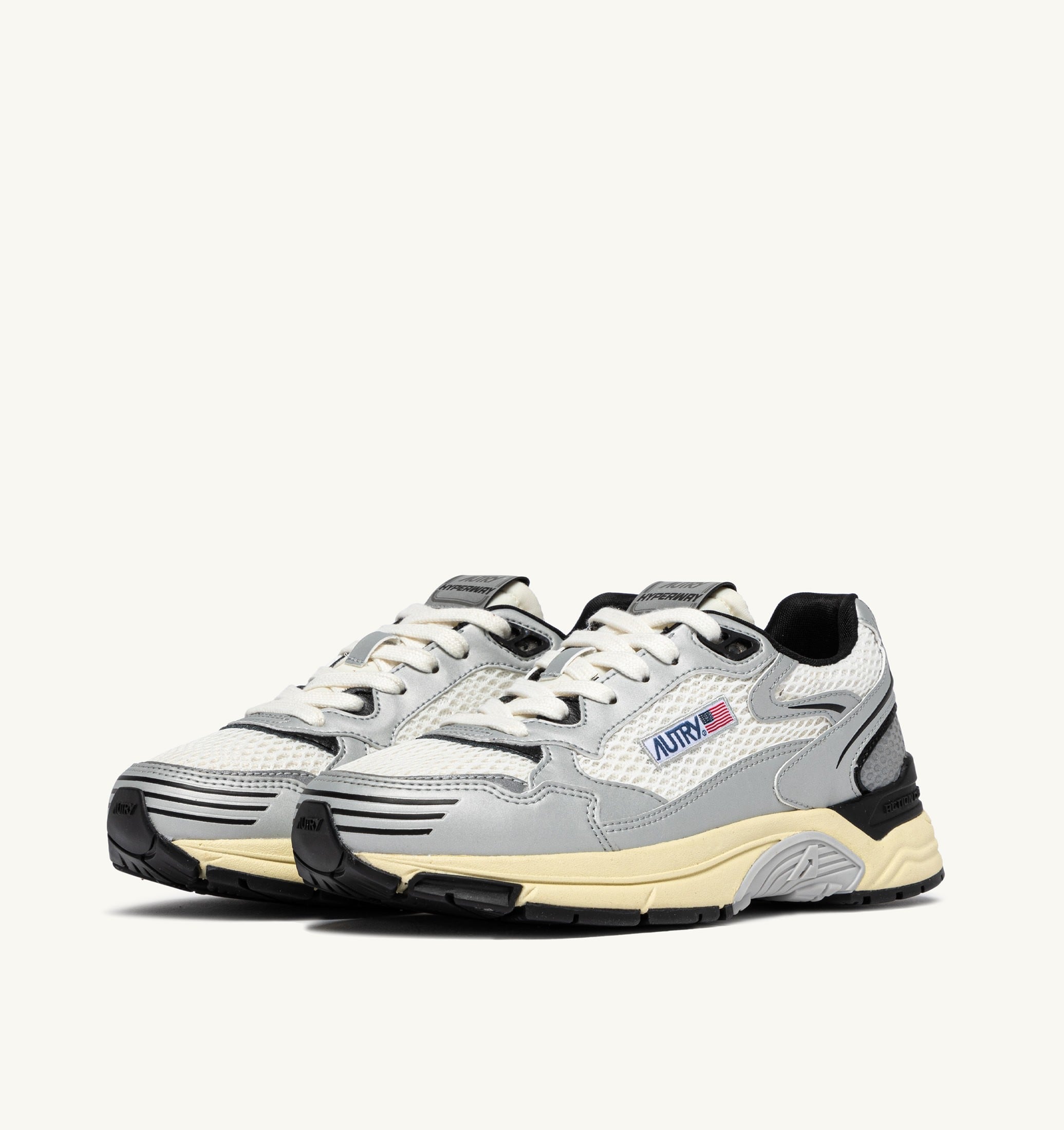 BASKETS HYPERWAY EN CUIR SYNTHÉTIQUE ET MESH BLANC ARGENT ET NOIR