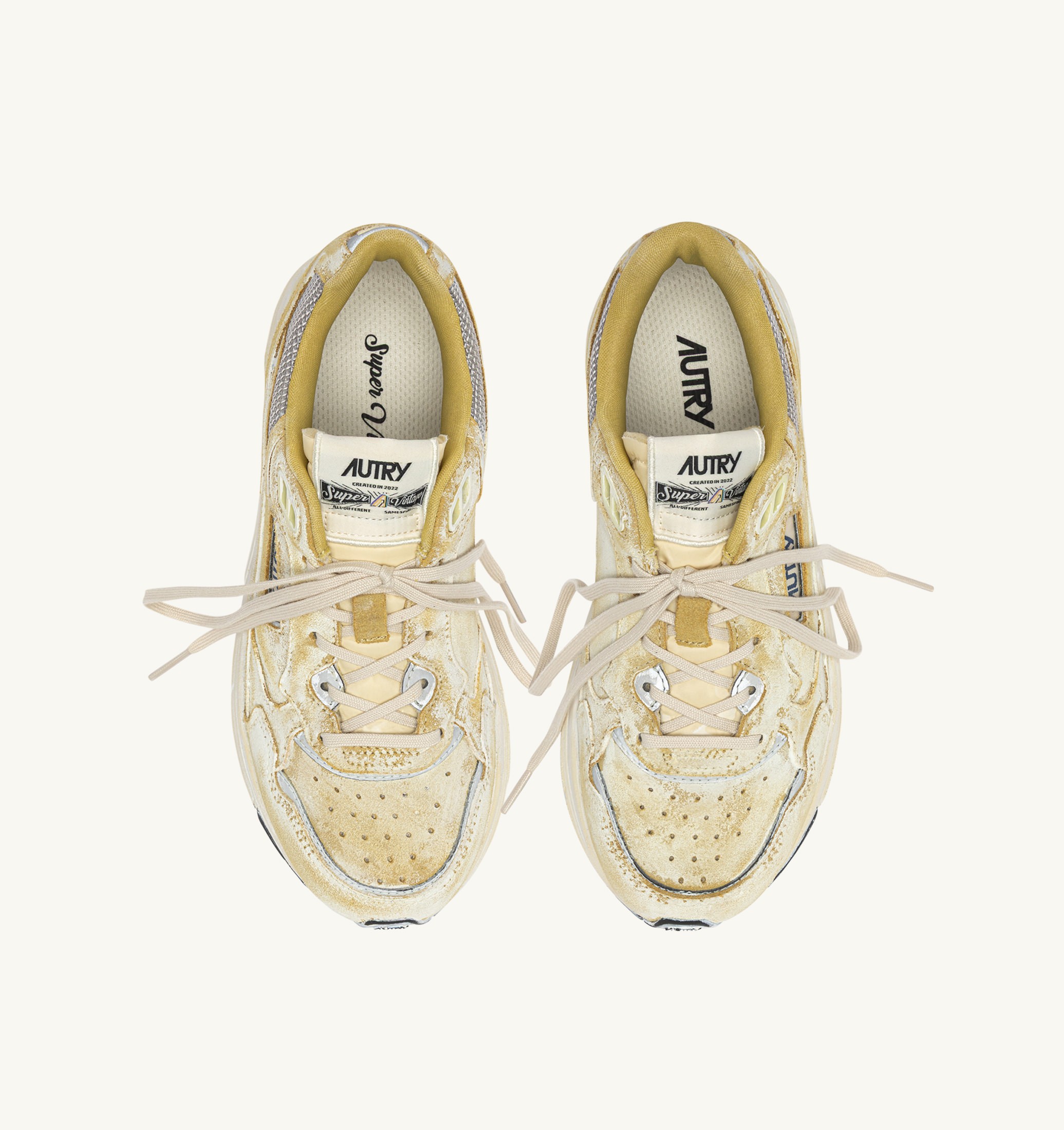 BASKETS HYPERWAY SUPER VINTAGE EN DAIM JAUNE ET ARGENT