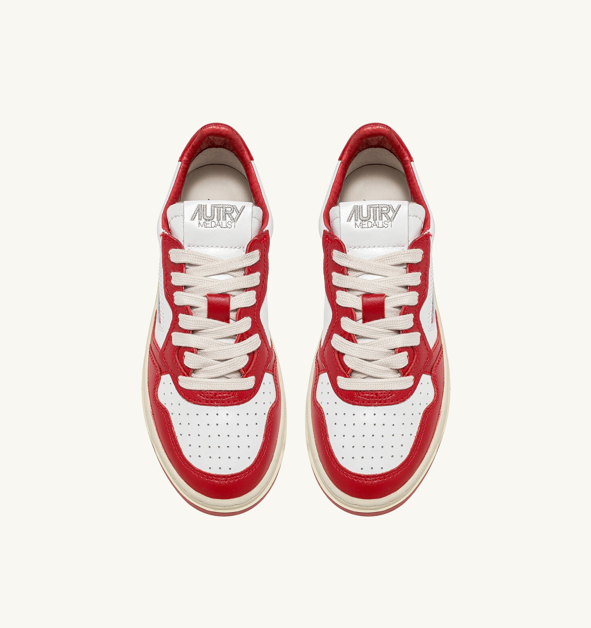 BASKETS MEDALIST LOW BICOLORE EN CUIR BLANC ET ROUGE