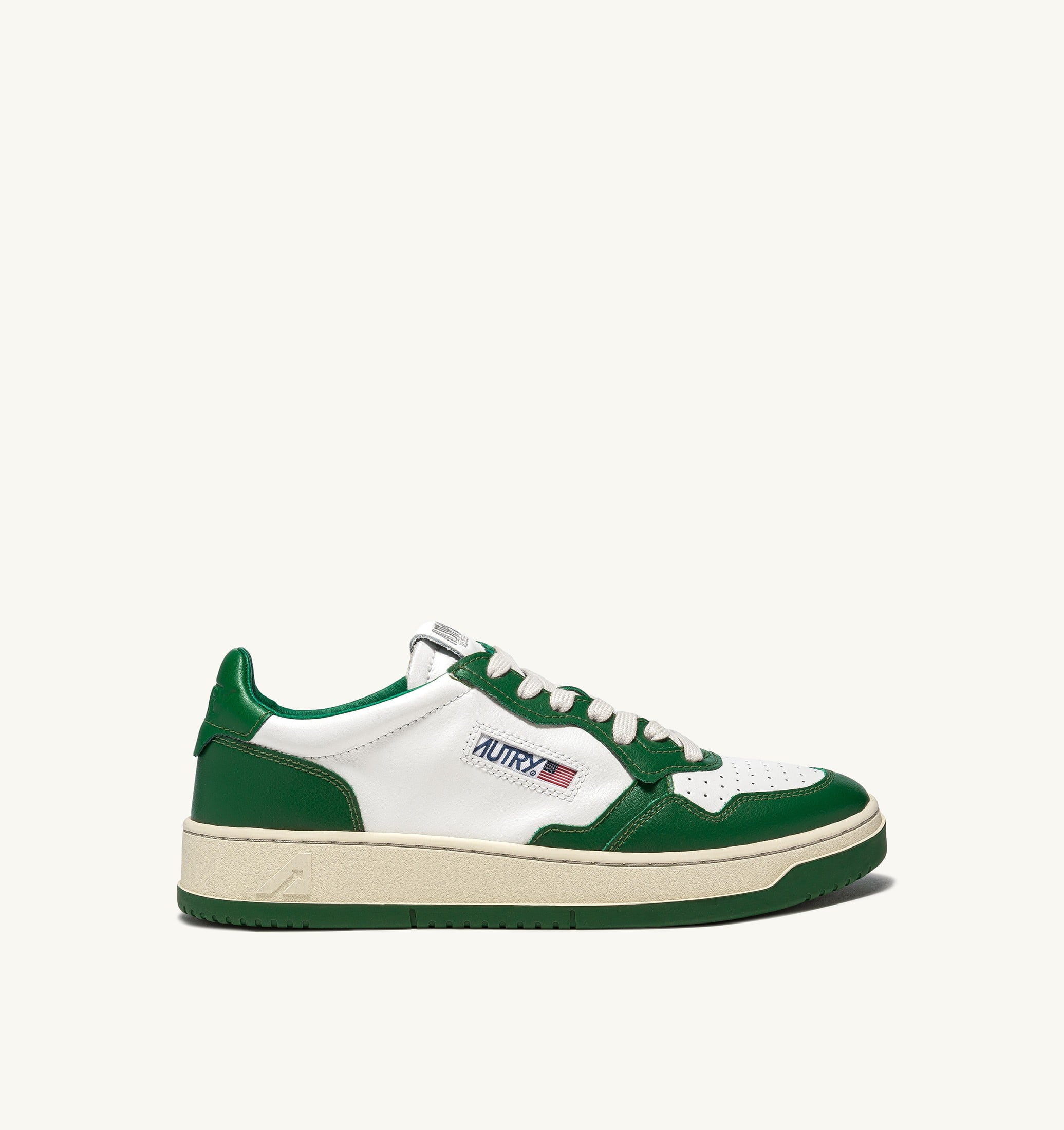 BASKETS MEDALIST LOW BICOLORE EN CUIR BLANC ET VERT