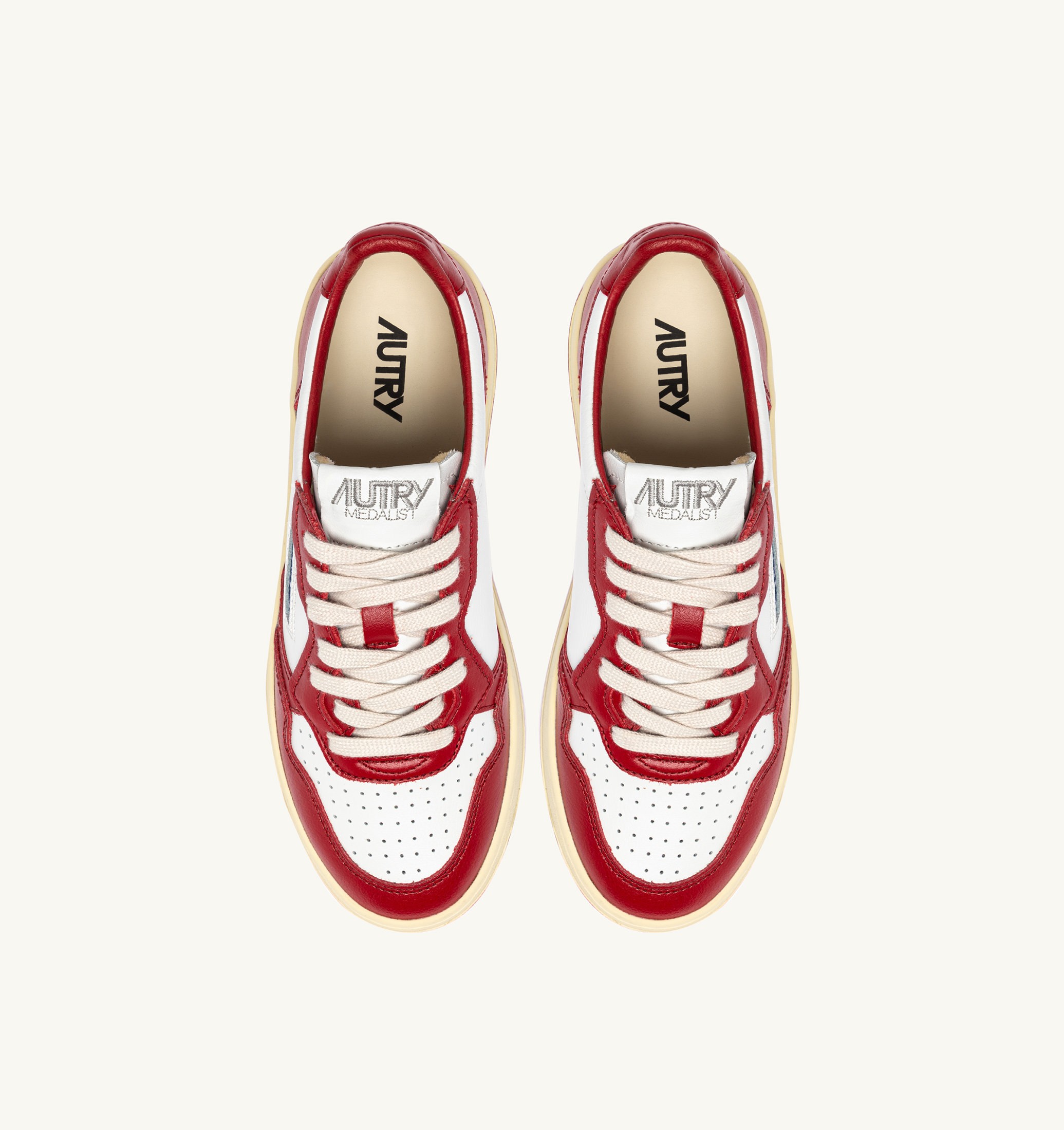 BASKETS MEDALIST LOW EN CUIR BLANC ET ROUGE AVEC LETTERING