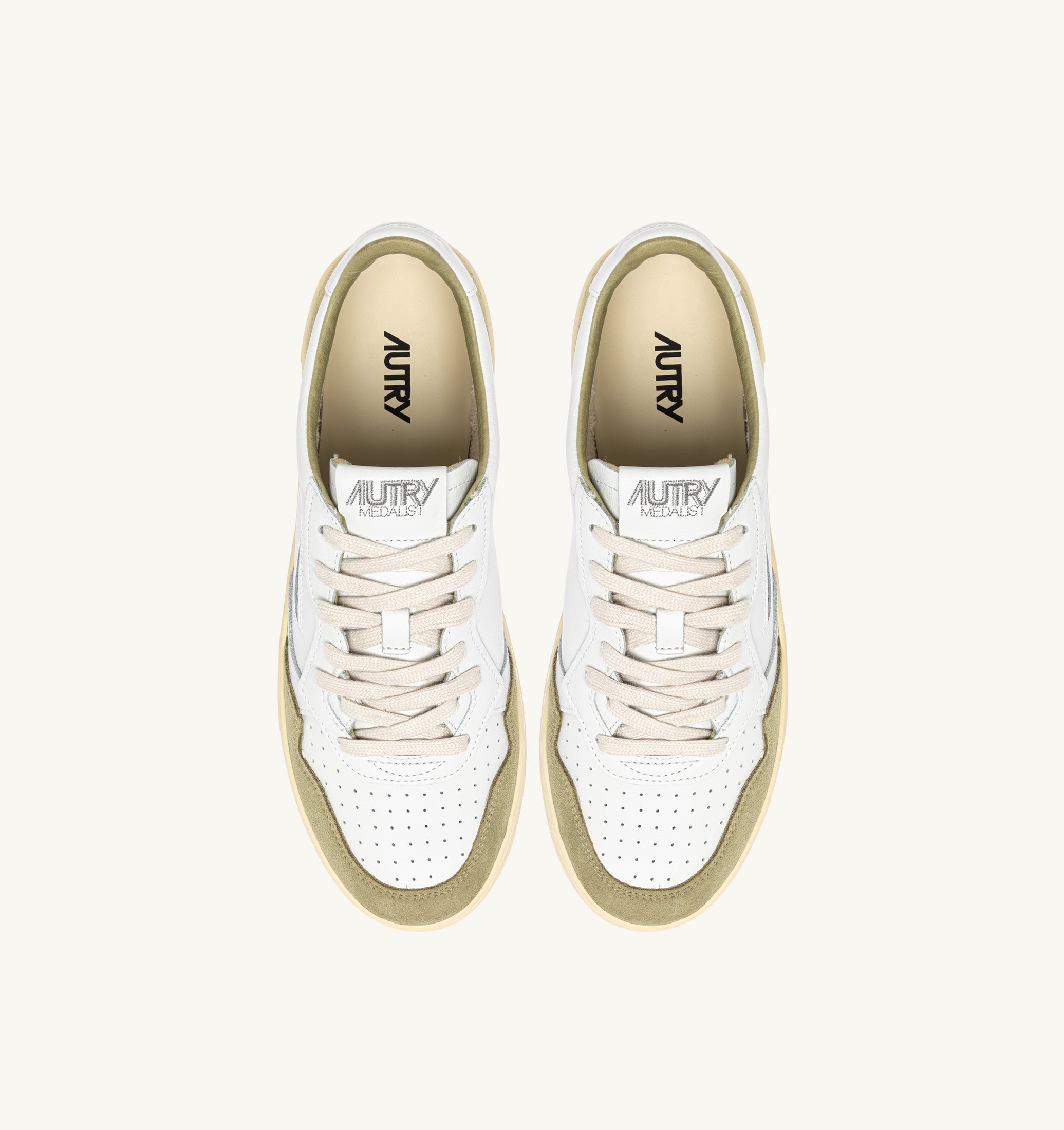 BASKETS MEDALIST LOW EN CUIR BLANC ET DAIM GRAY GREEN