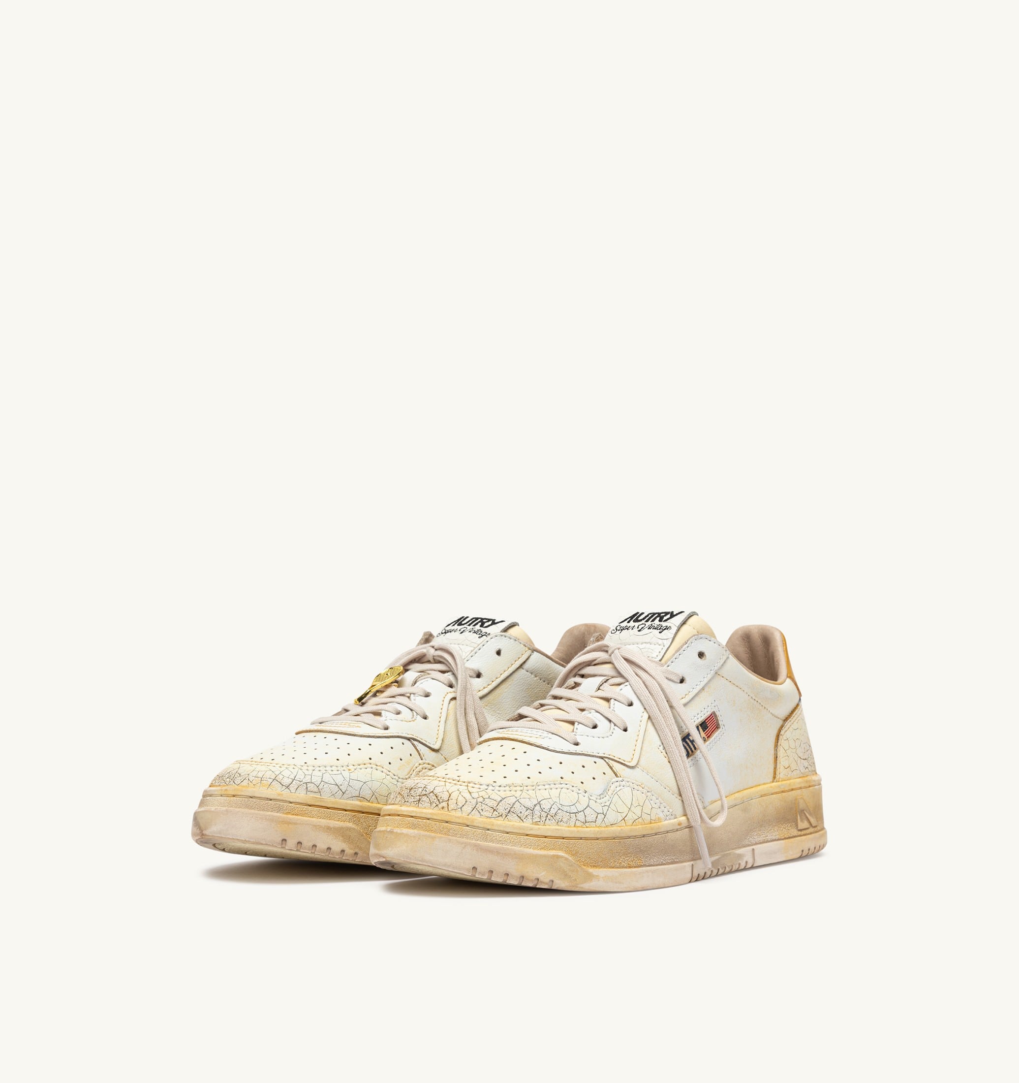BASKETS MEDALIST LOW SUPER VINTAGE EN CUIR BLANC ET JAUNE
