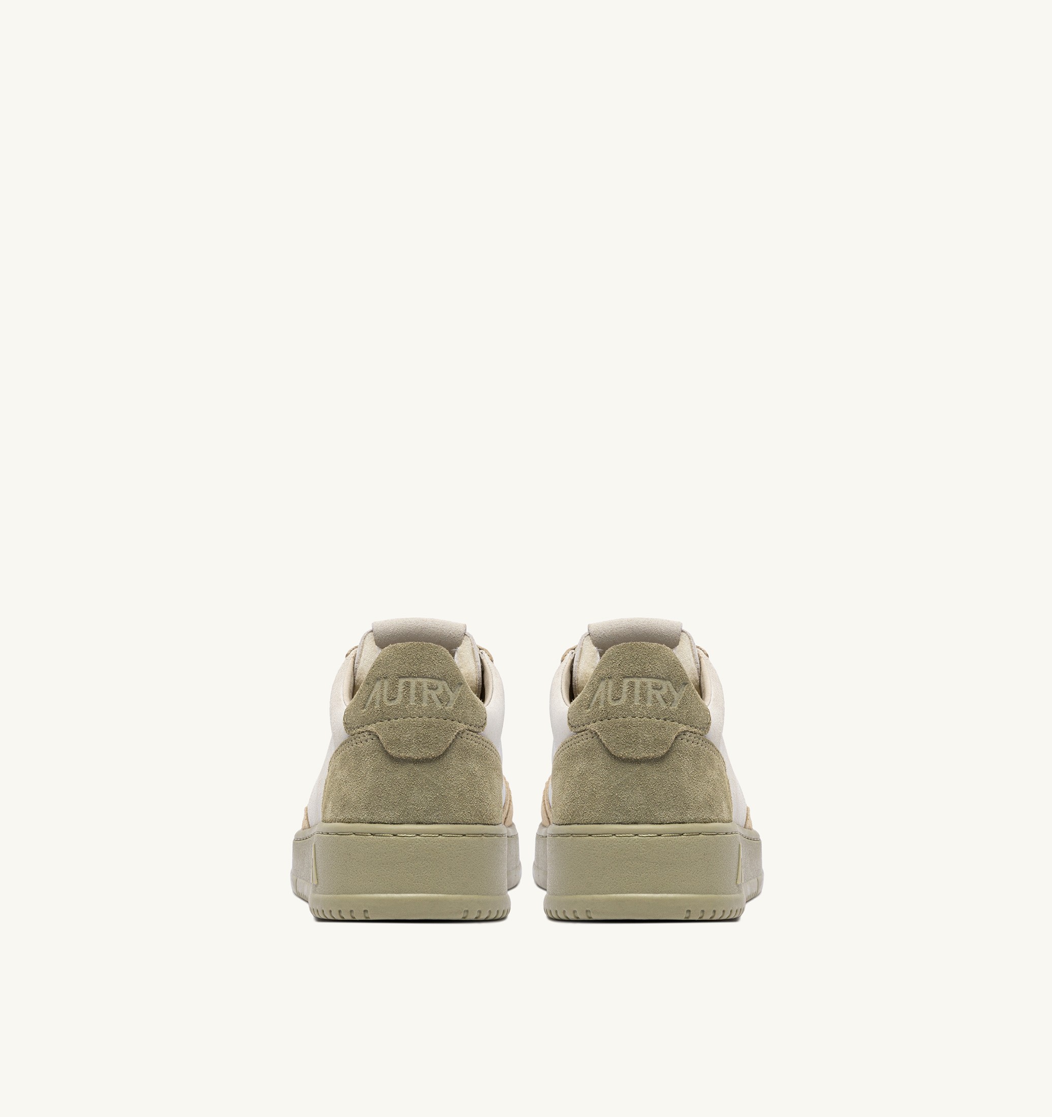 BASKETS MEDALIST LOW TRICOLORE EN DAIM BLANC SAND ET GREY GREEN
