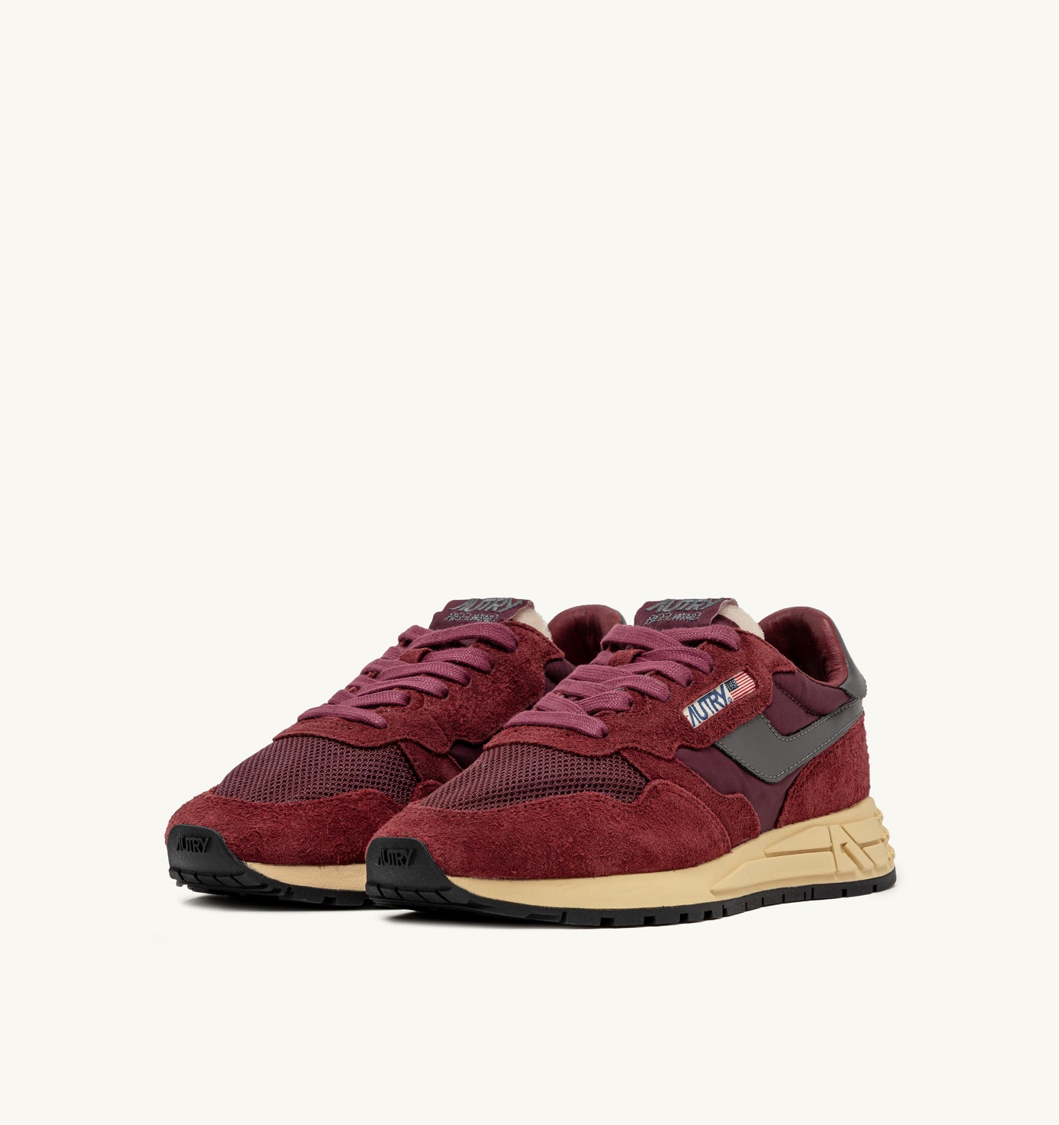 BASKETS REELWIND LOW EN NYLON DAIM ET CUIR ROUNGE ET CORDOVAN